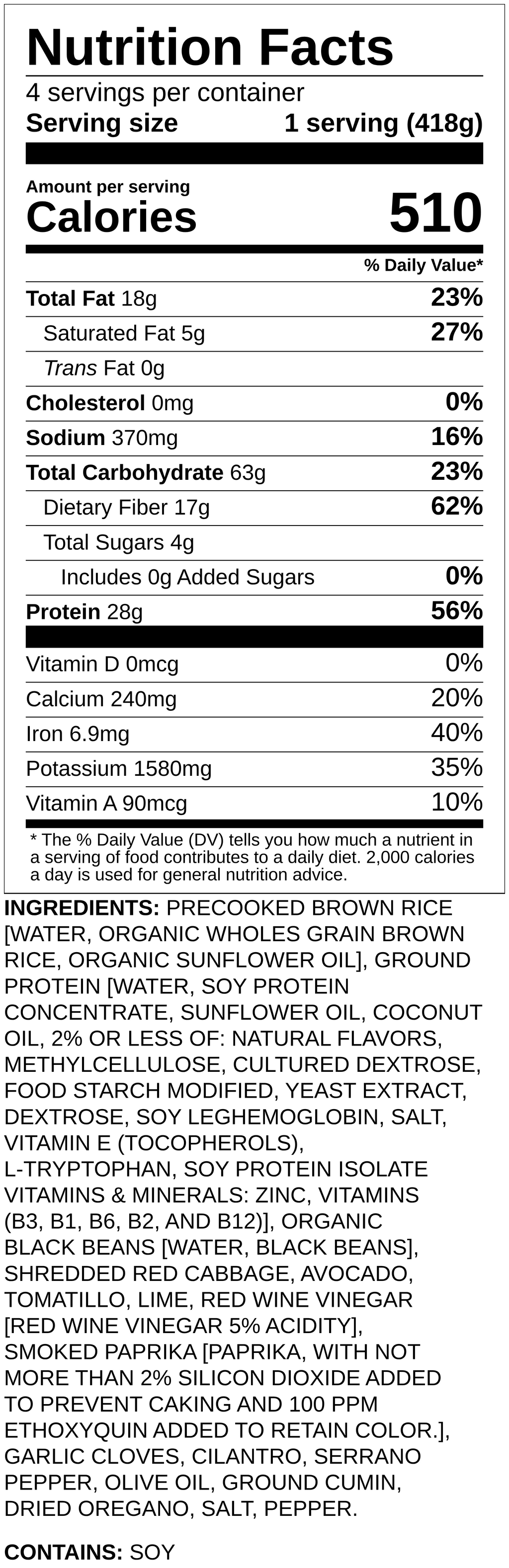 Nutrition label