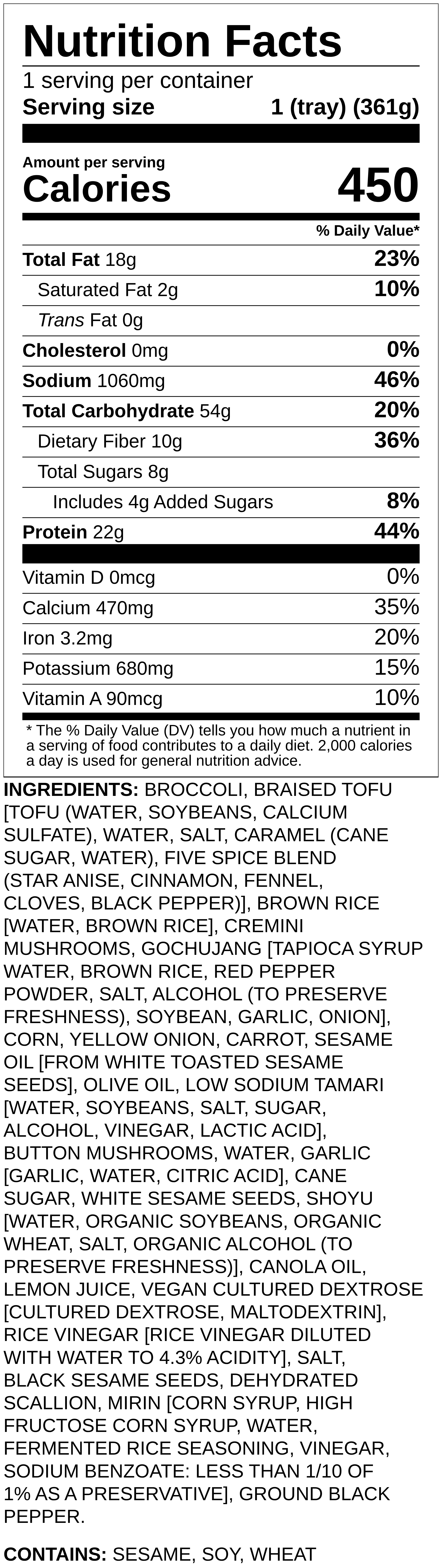 Nutrition label