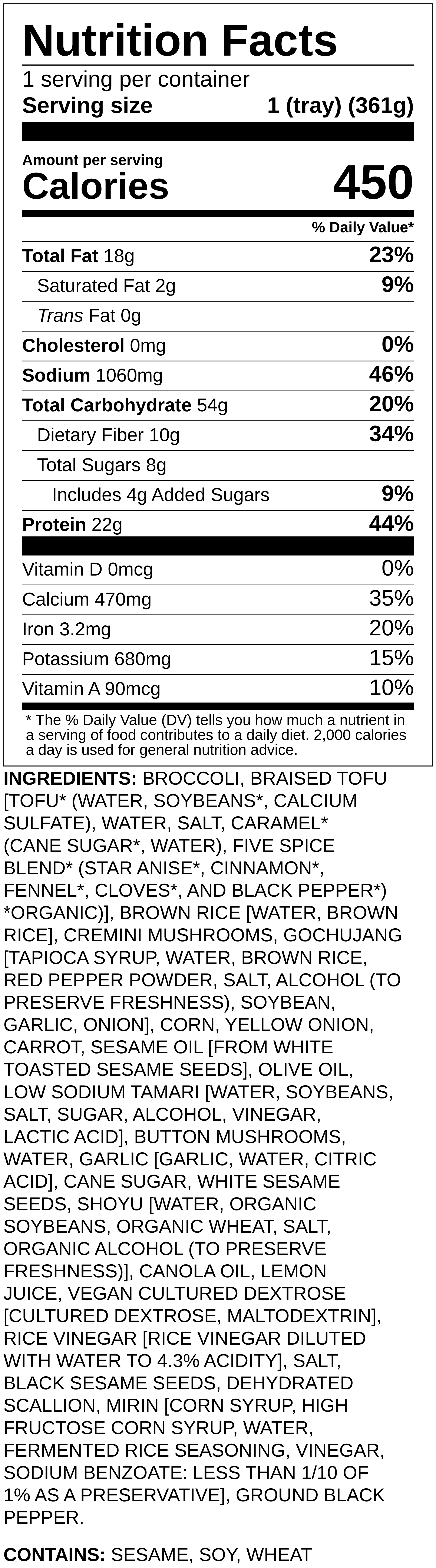 Nutrition label