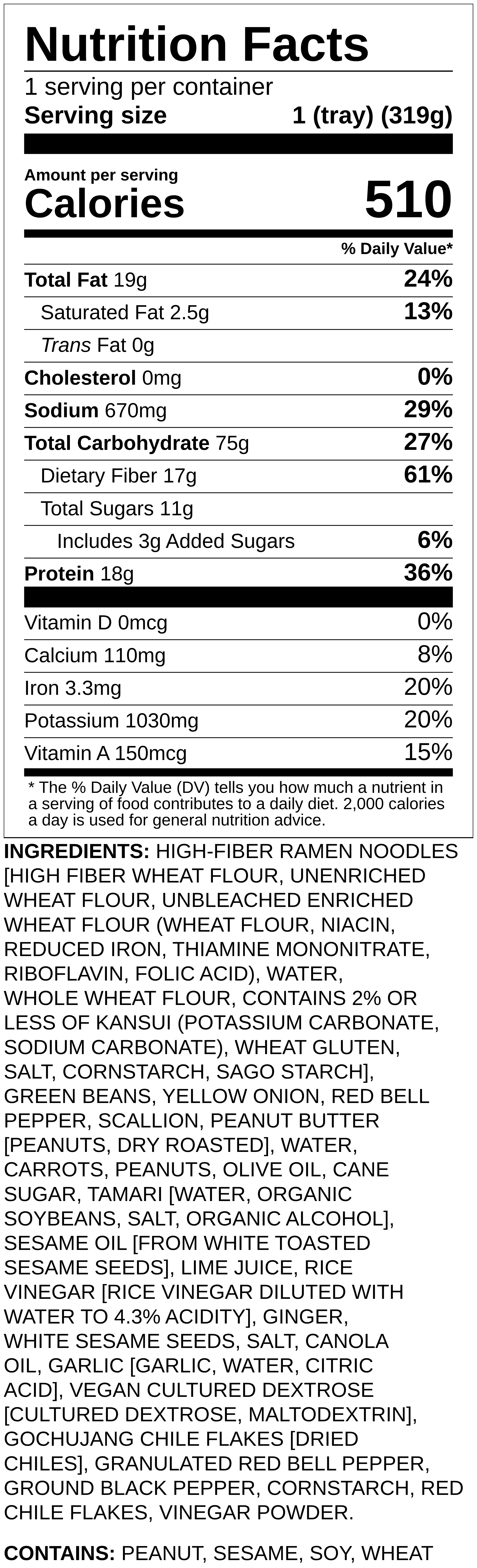Nutrition label