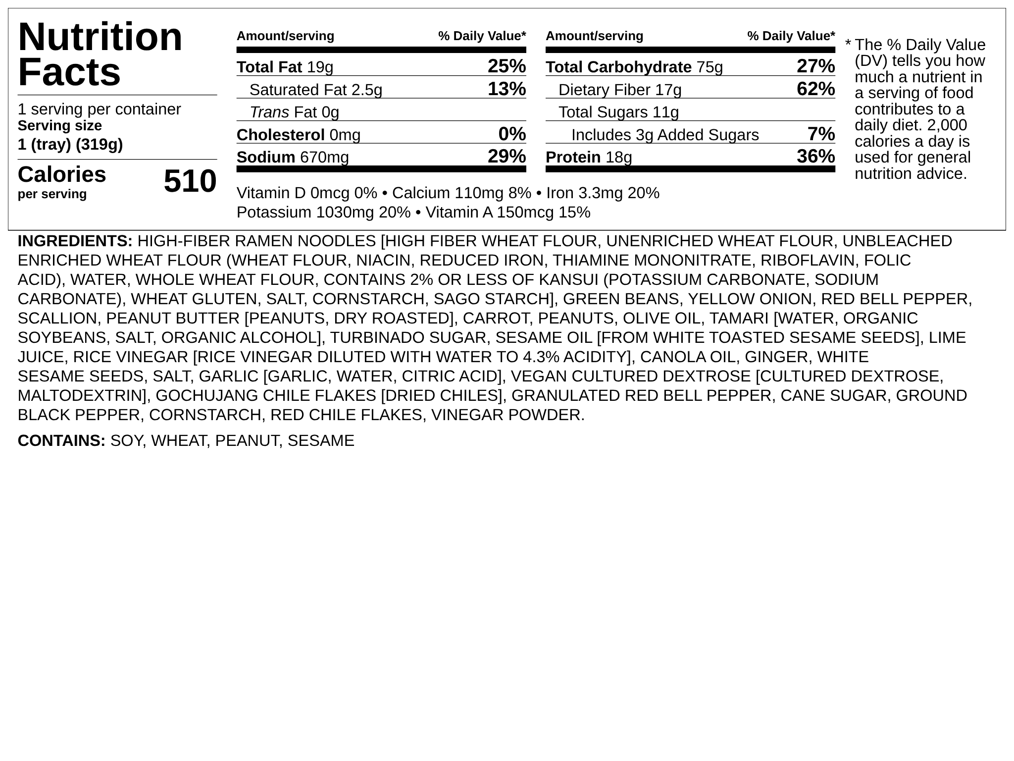 Nutrition label