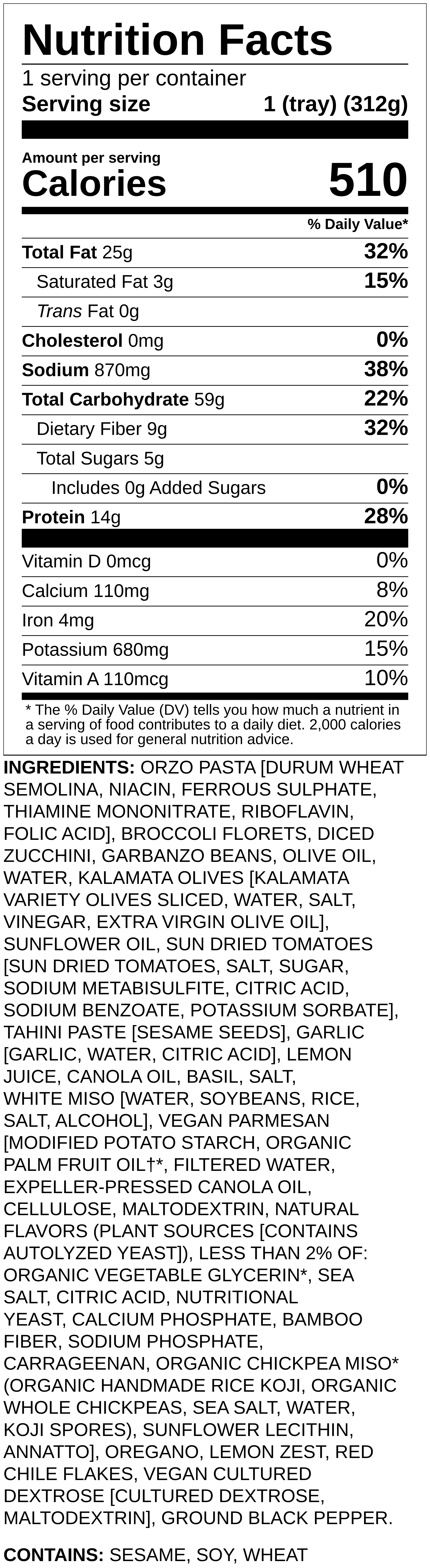 Nutrition label